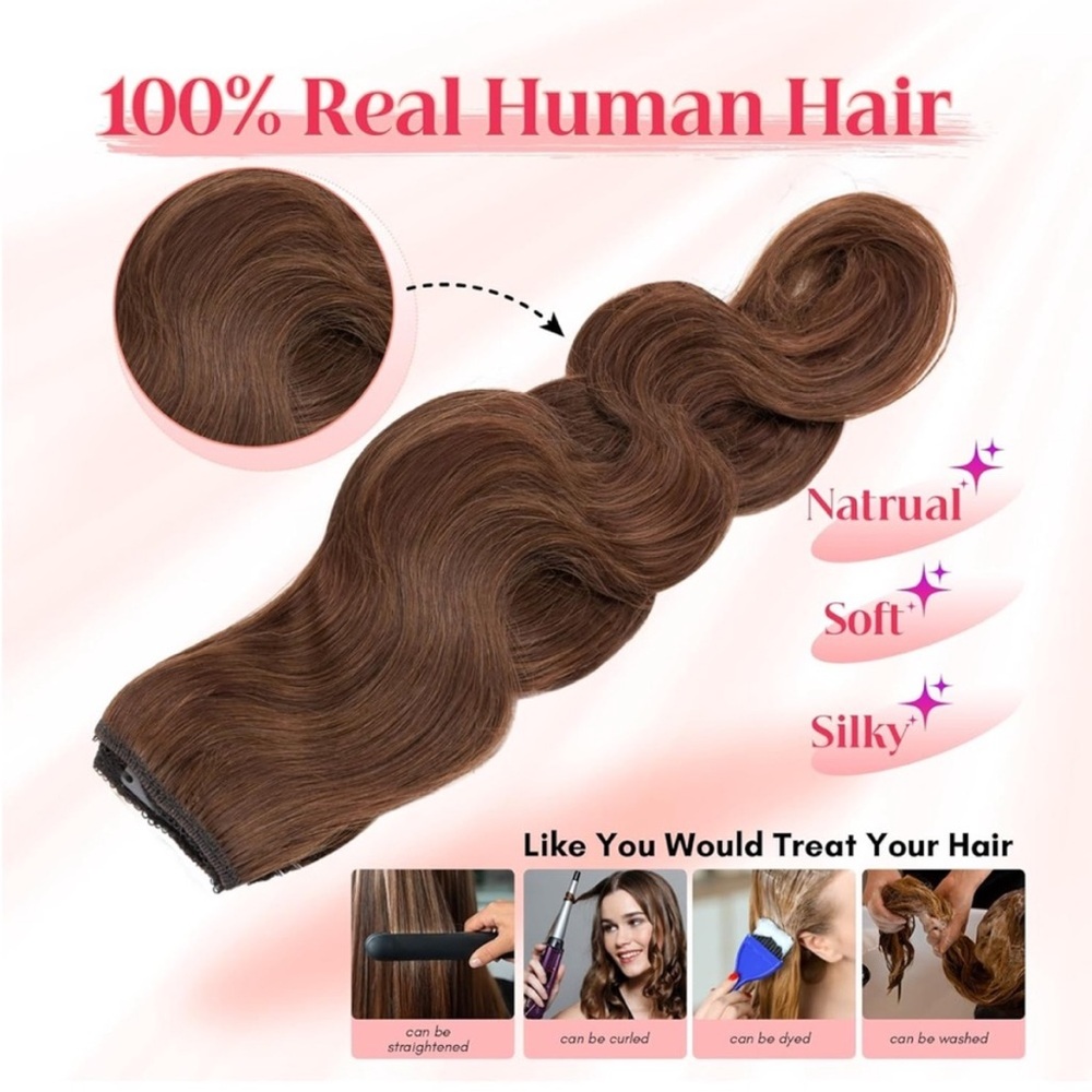 Medium Brown Human Hair Hidden Halo 11 Inch Wavy Hair Extensions - Picture 9 of 15